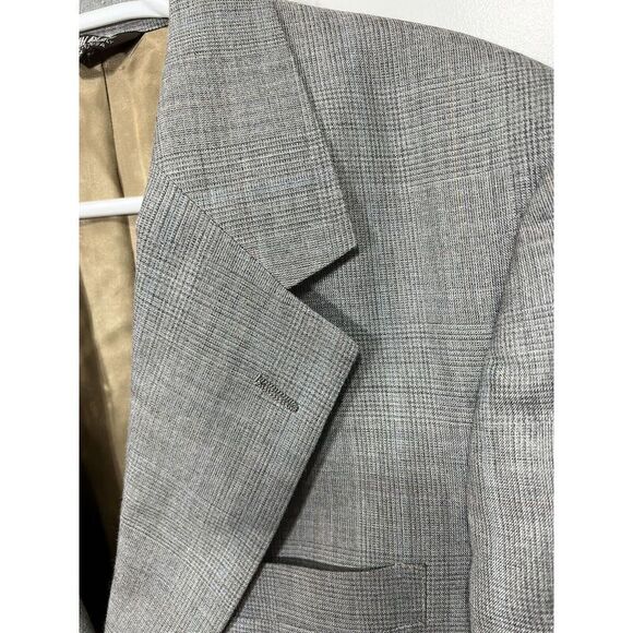 Vintage Bill Blass Blazer Plaid Suit Coat Hudsons Size 42R Jacket Gray Glencheck - Picture 12 of 13